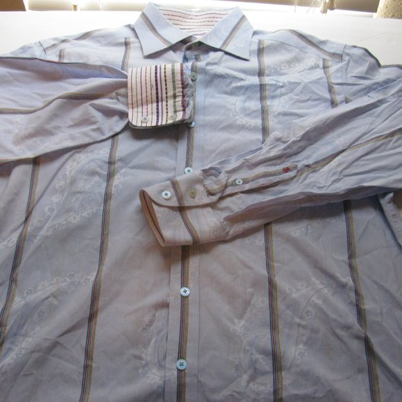 Robert Graham Mens Large Shirt Flip Cuff Blue Paisley - Picture 2 of 10